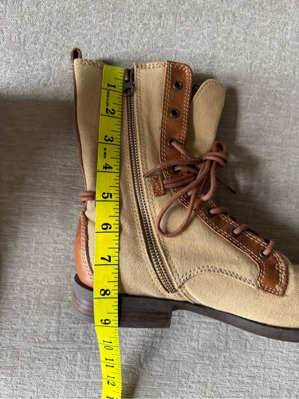 Seychelles Canvas & Leather Lace-Up Combat Boots Tan Beige Floral Lined 8.5 - Picture 9 of 9